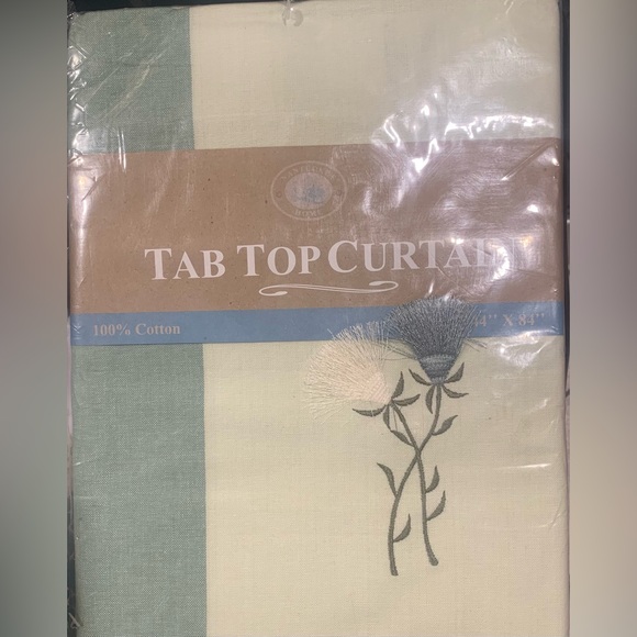 Nantucket Home Tab Top Curtain One Panel 44” W x 84” L Green Beige Stripe Flower - Picture 4 of 4